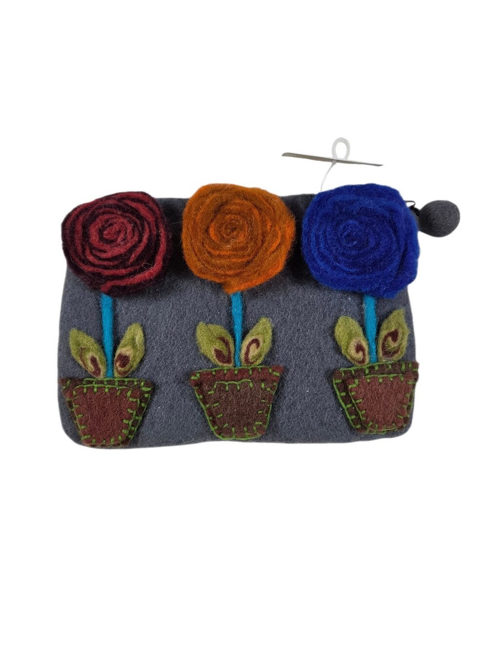 Rising Tide Floral Applique Wool Cosmetic Bag 5.5" x 8"